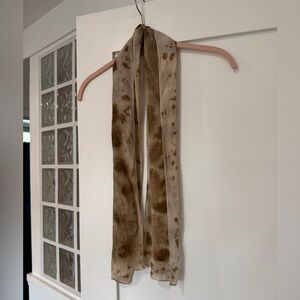 100% Silk Brown Patterned Sheer Scarf